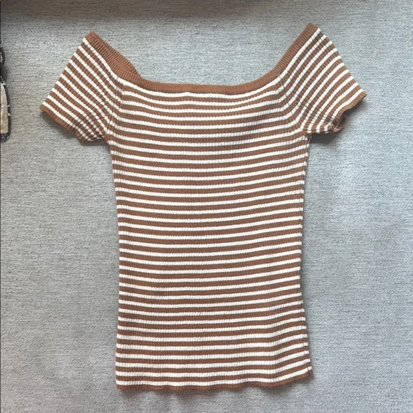 Madewell Brown and White Striped Short Sleeve Tee - Picture 5 of 5
